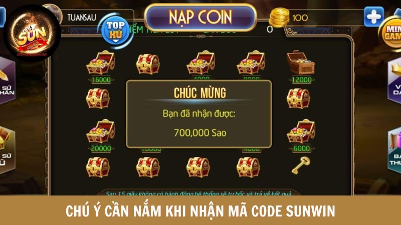 Chú ý cần nắm khi nhận mã code Sunwin